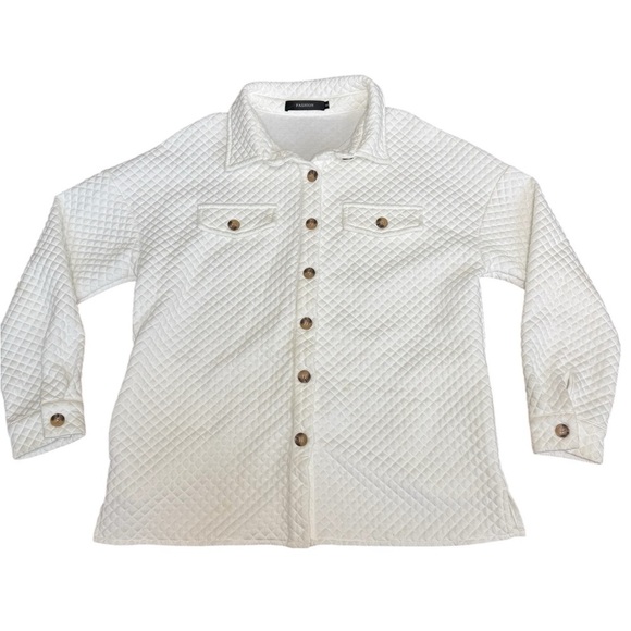 White Quilted Blazer with Relaxed Fit - Picture 2 of 7